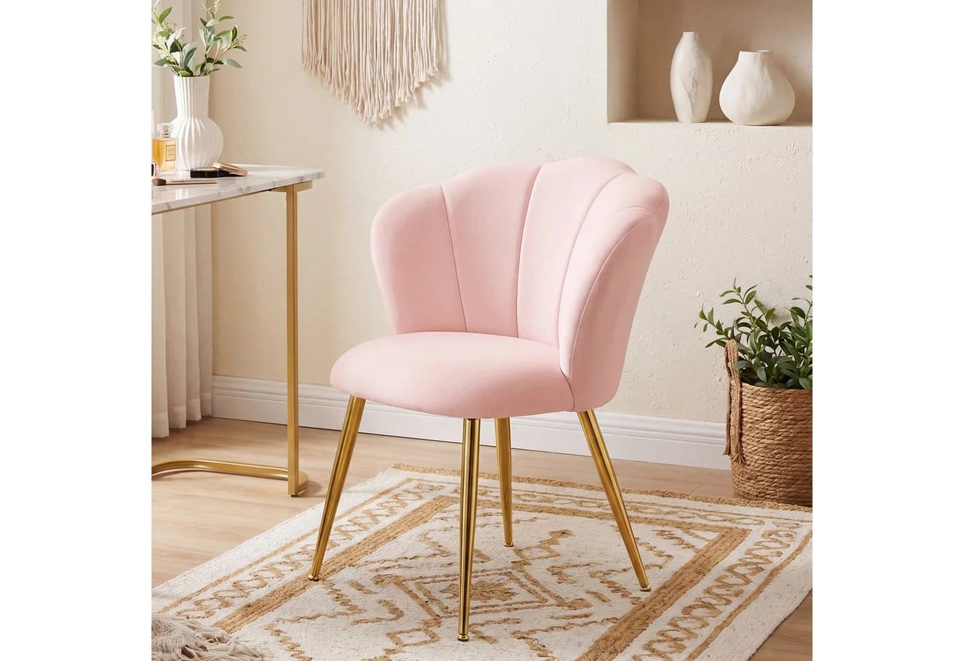 VASAGLE Esszimmerstuhl Rosa Samt Blütenförmige Rückenlehne - Bild 3