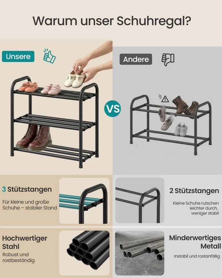 SONGMICS Schuhregal Metall Schwarz Ausziehbar - Bild 4