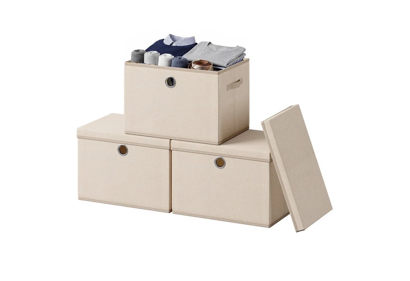 SONGMICS Aufbewahrungsbox 3er Set mit Deckel und Griffen Sand - Bild 2