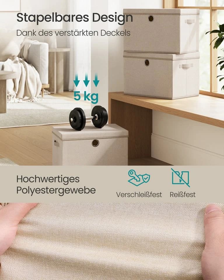 SONGMICS Aufbewahrungsbox 3er Set mit Deckel und Griffen Sand - Bild 4