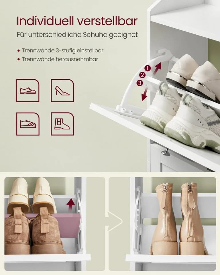 VASAGLE Schuhschrank Weiß mit Kippschutz - Bild 4