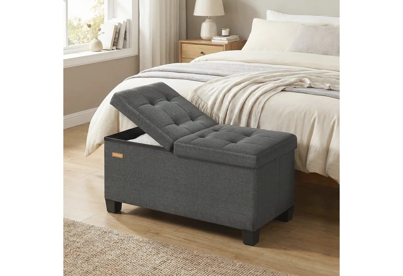 SONGMICS Sitzhocker Sitzbank mit Stauraum Grau Leinenoptik - Bild 4