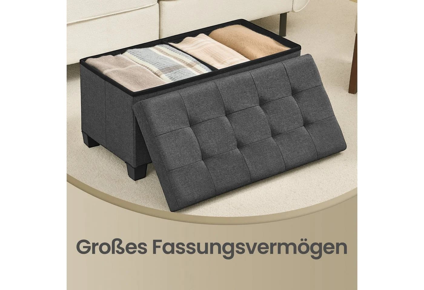 SONGMICS Sitzhocker Sitzbank mit Stauraum Grau Leinenoptik - Bild 5