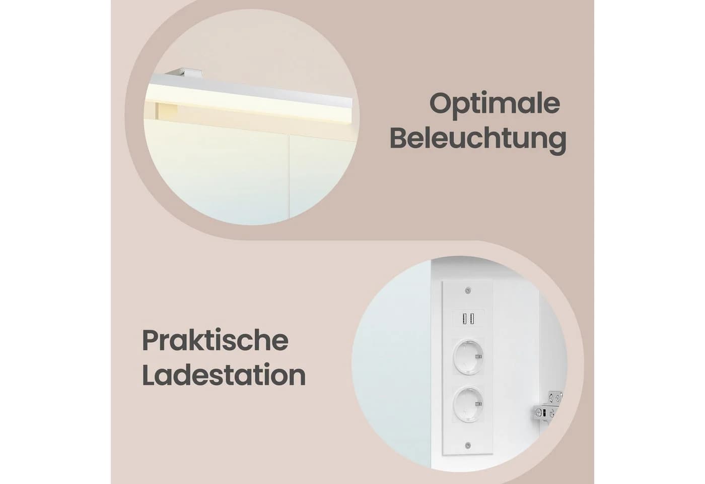 VASAGLE Spiegelschrank mit LED, Steckdosen und drehbarer Funktion - Bild 5