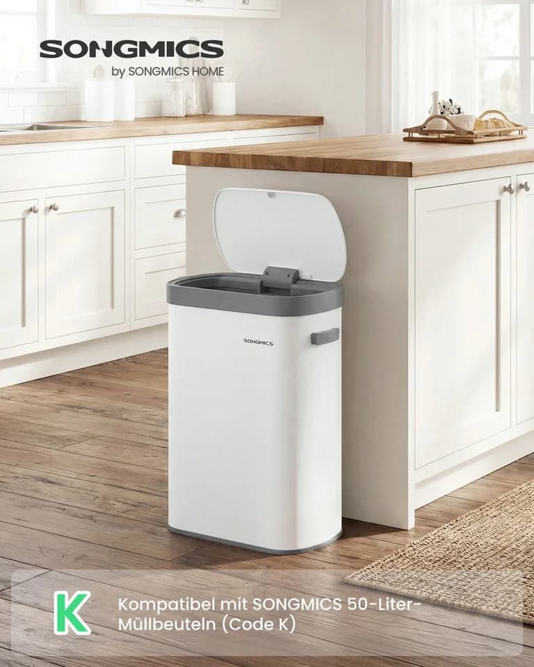 SONGMICS Sensor-Mülleimer 50L Edelstahl Softclose Deckel