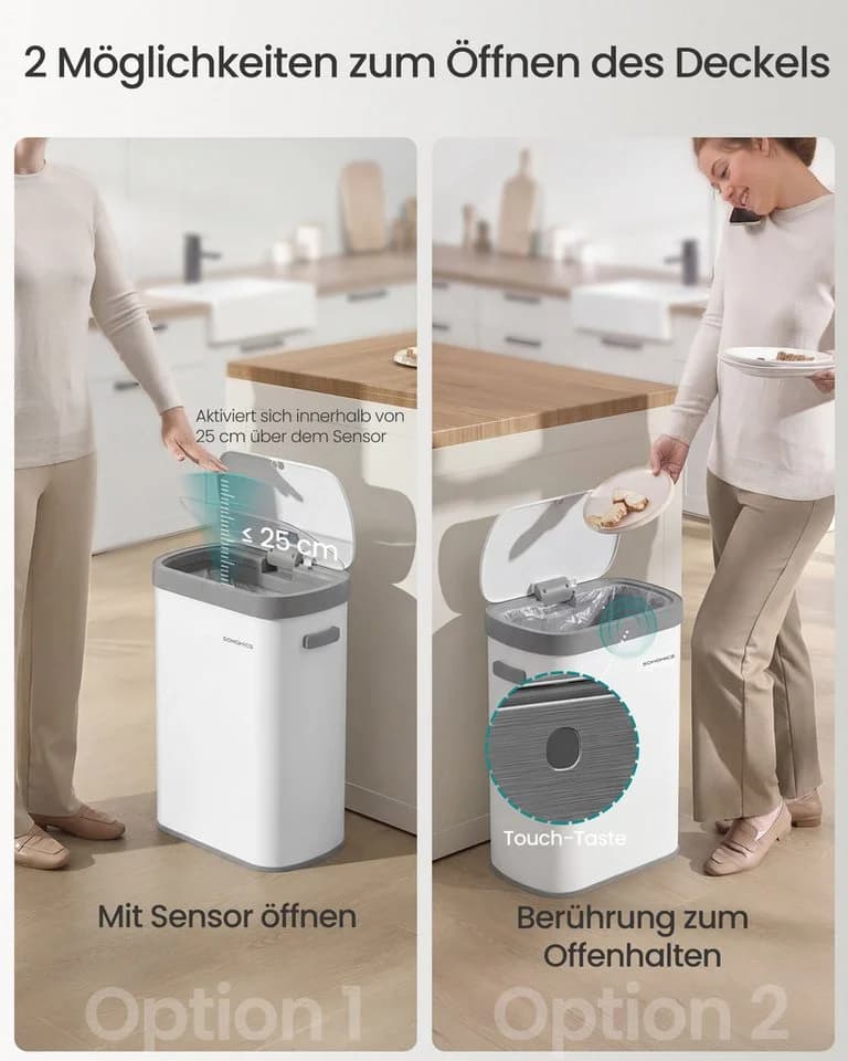 SONGMICS Sensor-Mülleimer 50L Edelstahl Softclose Deckel - Bild 3