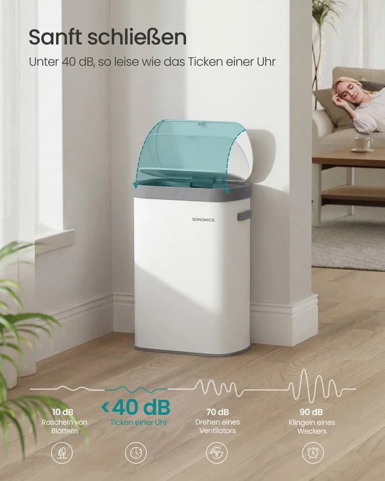 SONGMICS Sensor-Mülleimer 50L Edelstahl Softclose Deckel - Bild 4