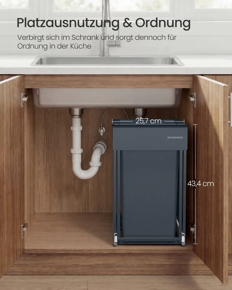 SONGMICS Mülleimer Küche Grau Ausziehbar Unterschrank - Bild 3