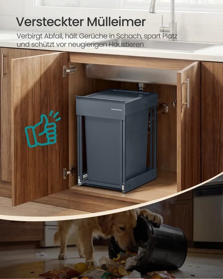 SONGMICS Mülleimer Küche Grau Ausziehbar Unterschrank - Bild 5
