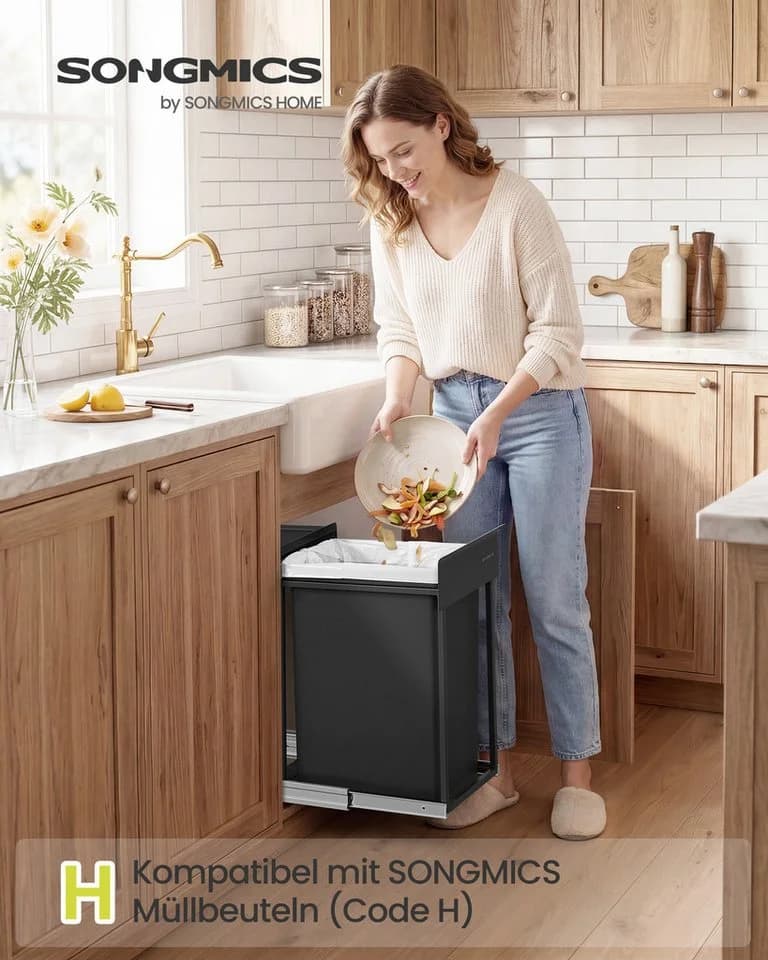 SONGMICS Mülleimer Küche Ausziehbar Schwarz 20L