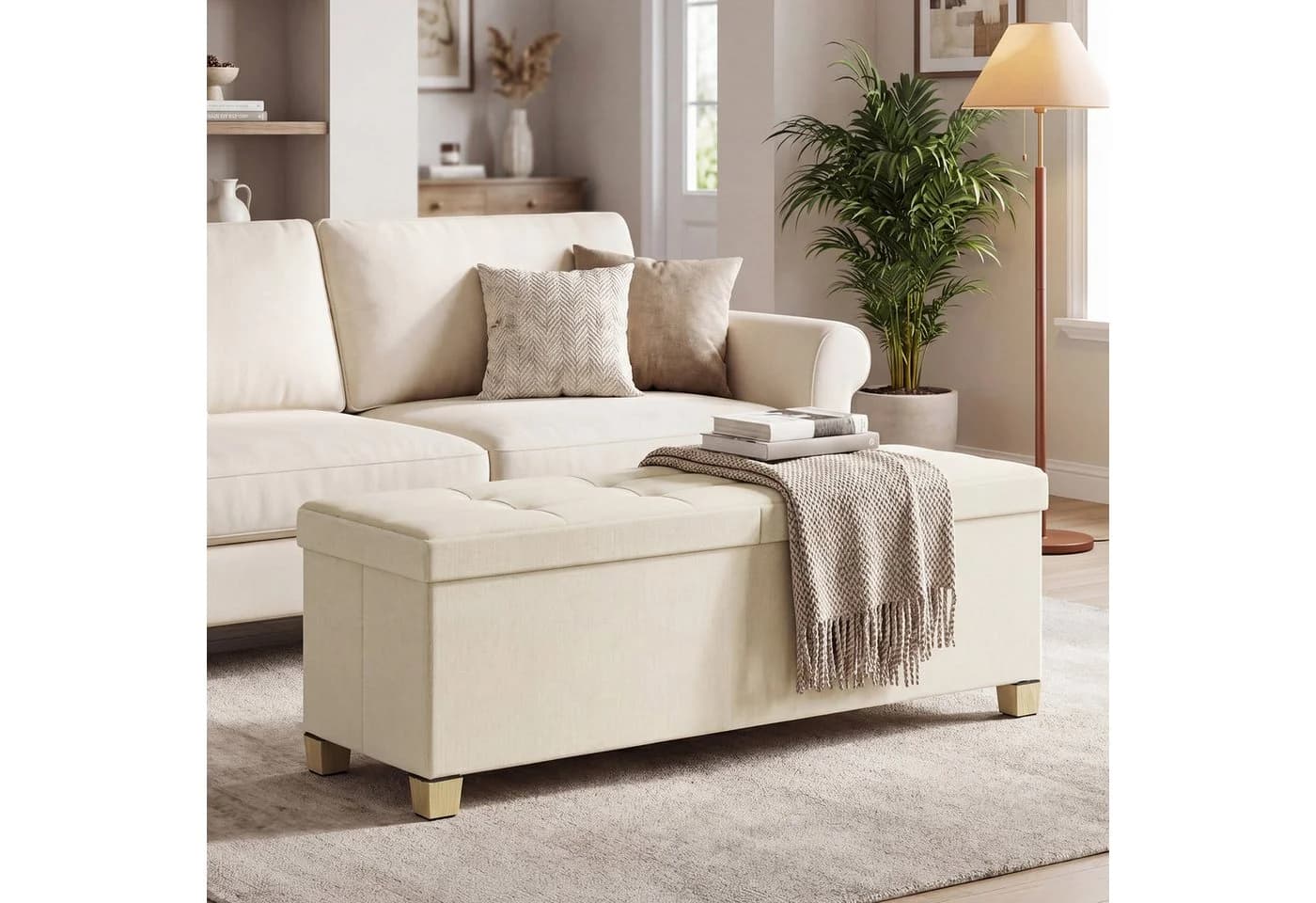 SONGMICS Sitzhocker Sitzbank mit Stauraum Hellbeige - Bild 3