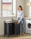 VASAGLE Wäschesortierer mit Rollen 2 Fächer 100L Schwarz-Braun Bild 1