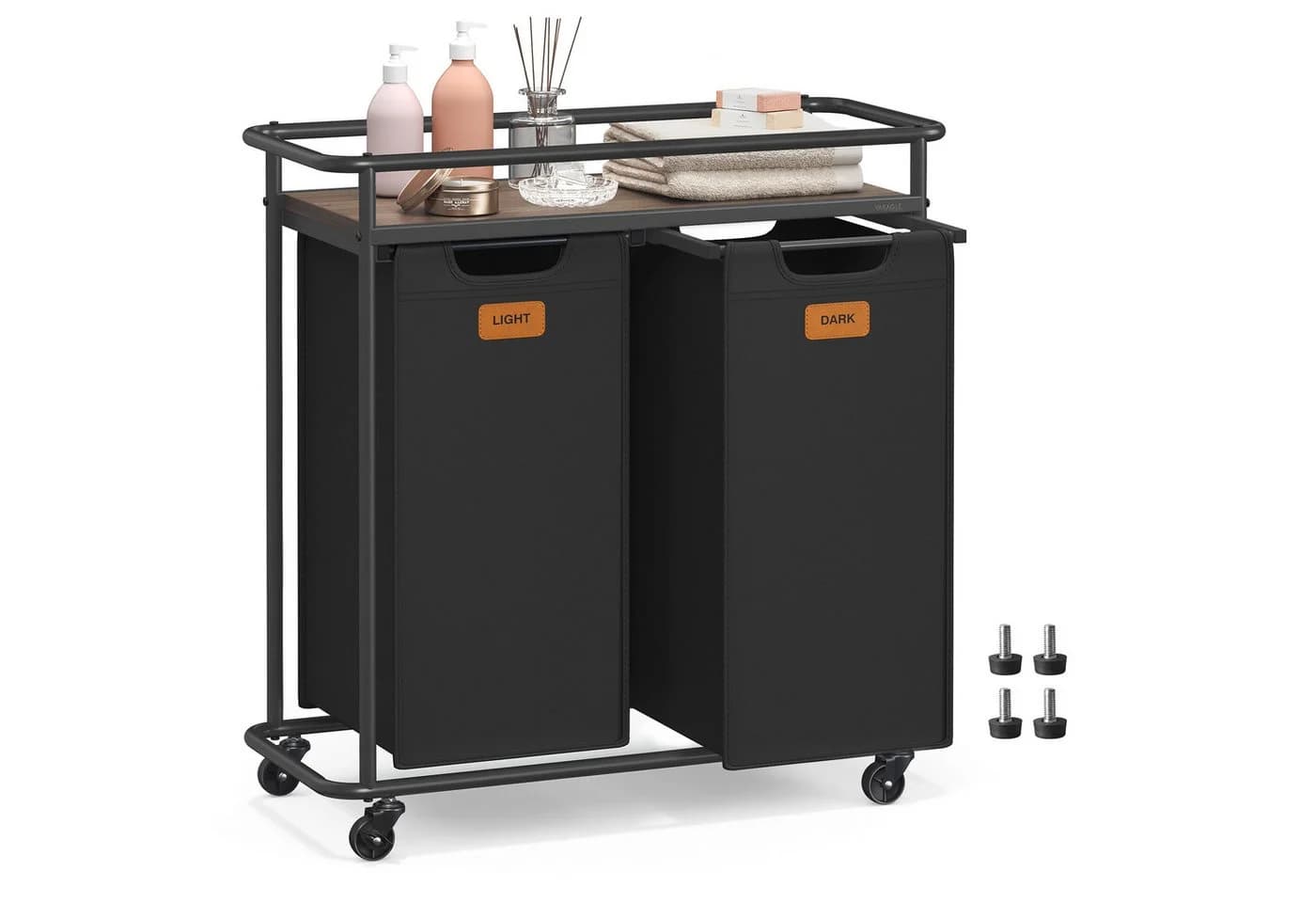 VASAGLE Wäschesortierer mit Rollen 2 Fächer 100L Schwarz-Braun - Bild 2