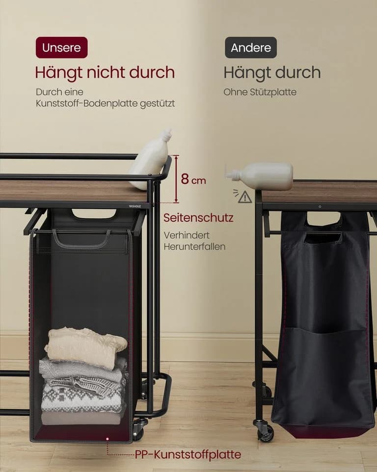 VASAGLE Wäschesortierer mit Rollen 2 Fächer 100L Schwarz-Braun - Bild 4