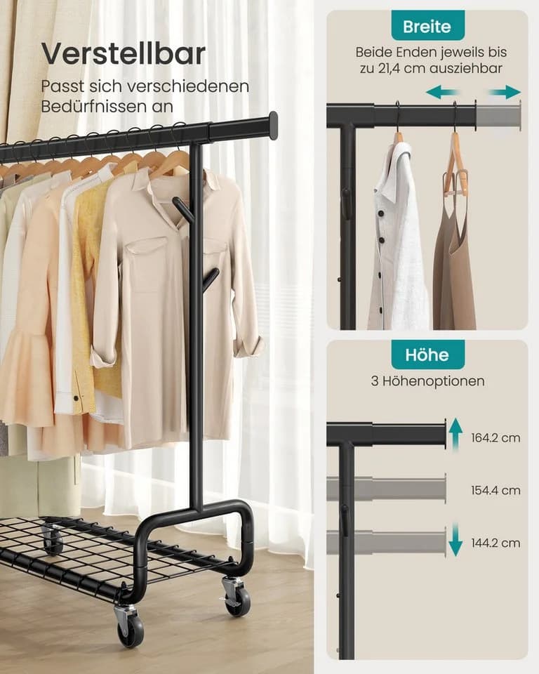 SONGMICS Kleiderständer Mattschwarz Schwerlast mit Rollen - Bild 4