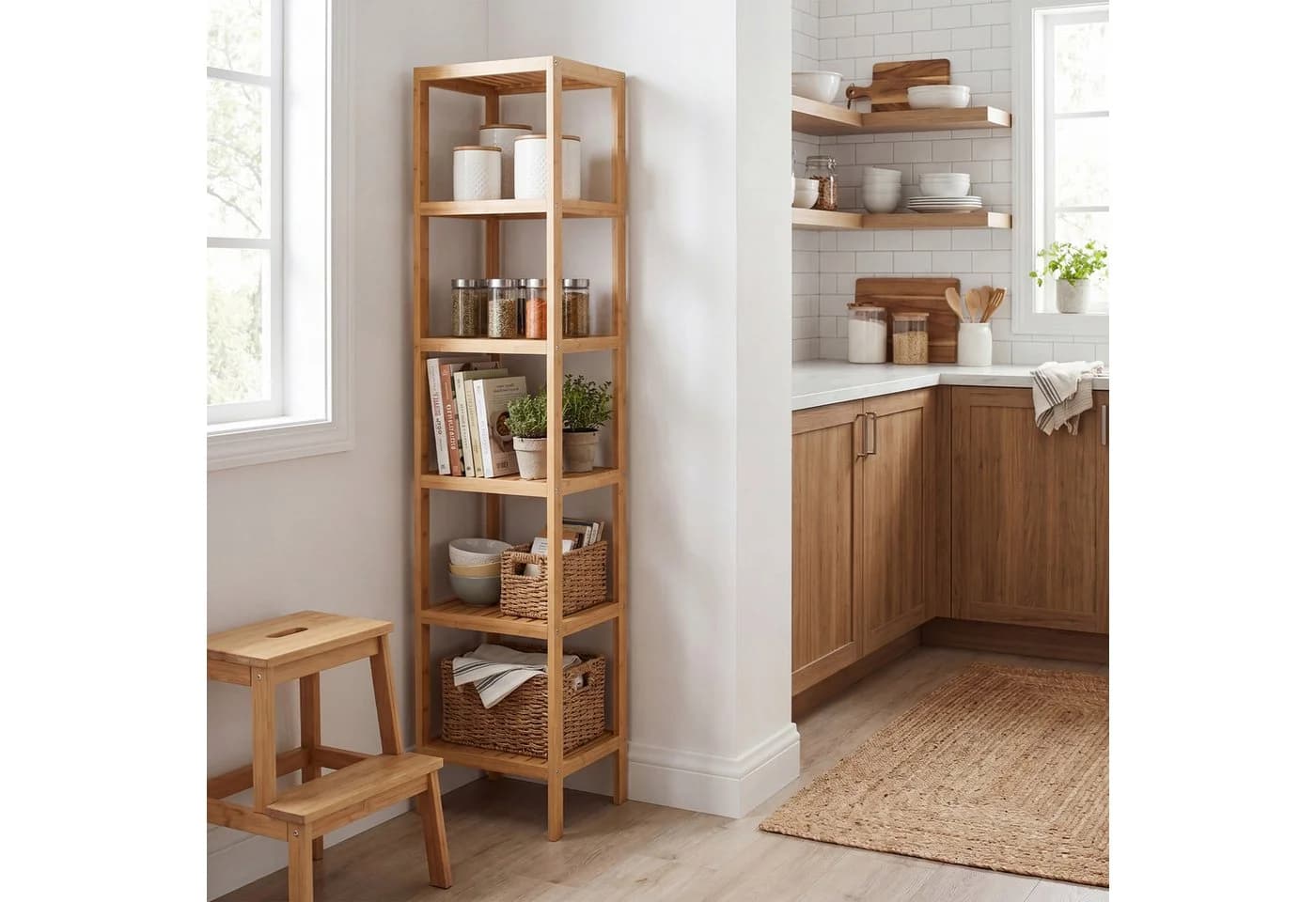 SONGMICS Bambusregal 3-Ebenen Standregal Naturbeige
