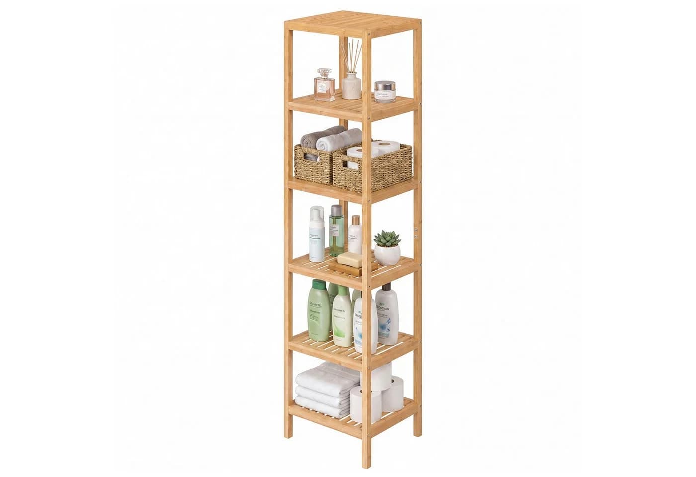 SONGMICS Bambusregal 3-Ebenen Standregal Naturbeige - Bild 2