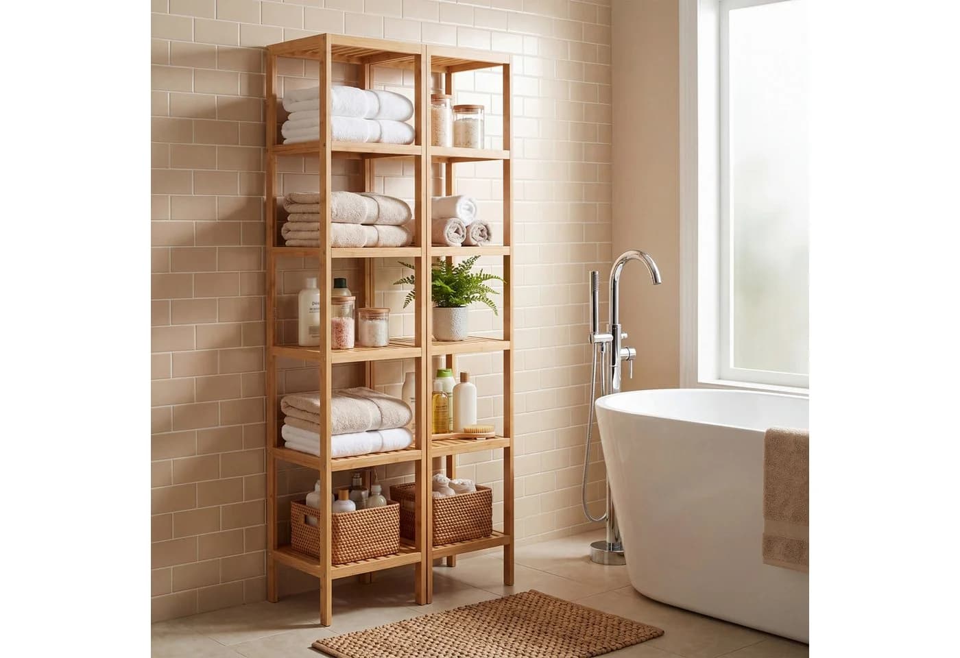 SONGMICS Bambusregal 3-Ebenen Standregal Naturbeige - Bild 3