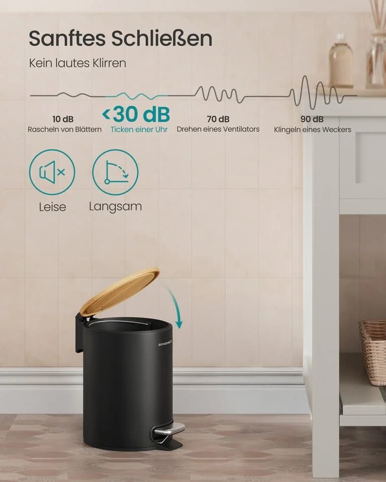SONGMICS Kosmetikeimer Softclose-Deckel Bambus Stahl - Bild 3