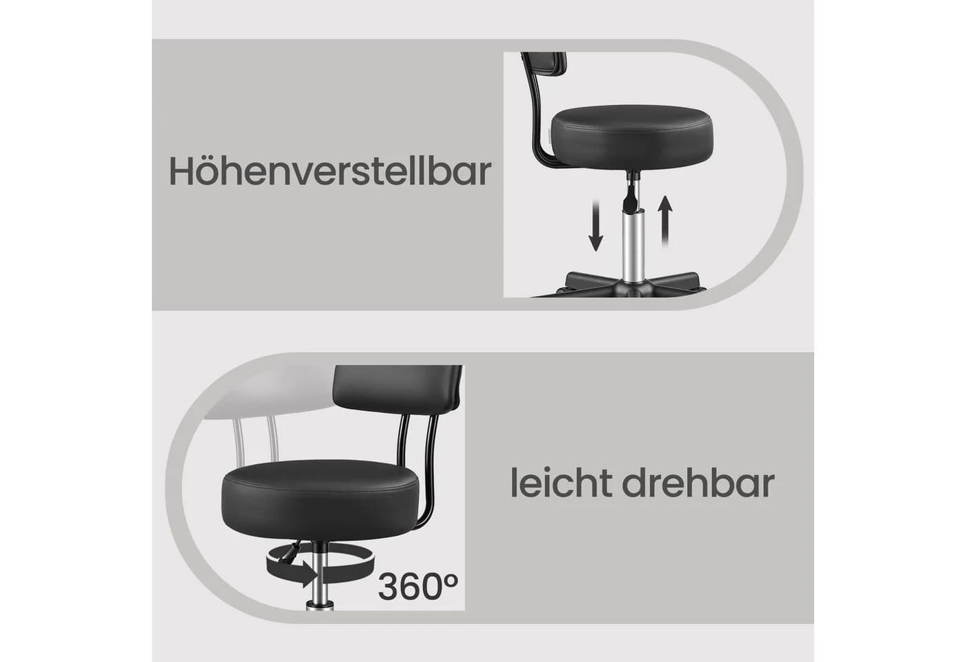 SONGMICS Arbeitshocker Rollhocker Schwarz höhenverstellbar mit Rückenlehne - Bild 4