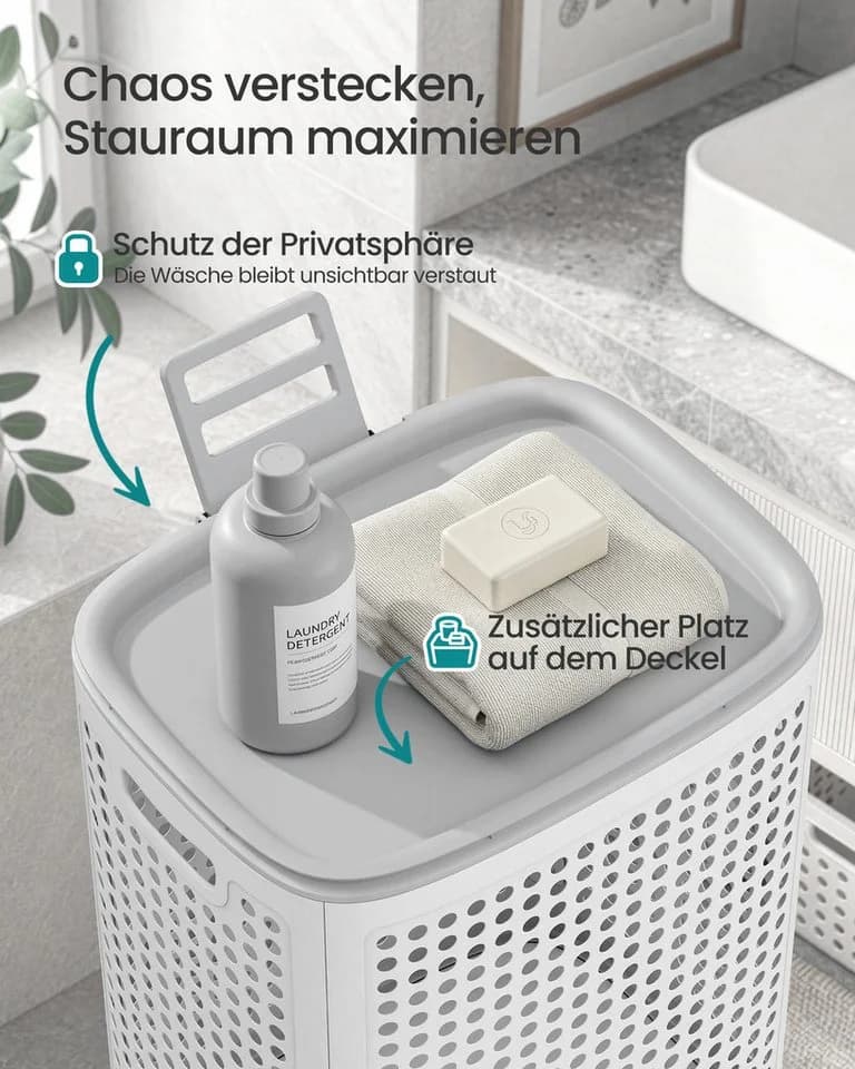 SONGMICS Wäschekorb mit Deckel schmal Weiß-Grau - Bild 4