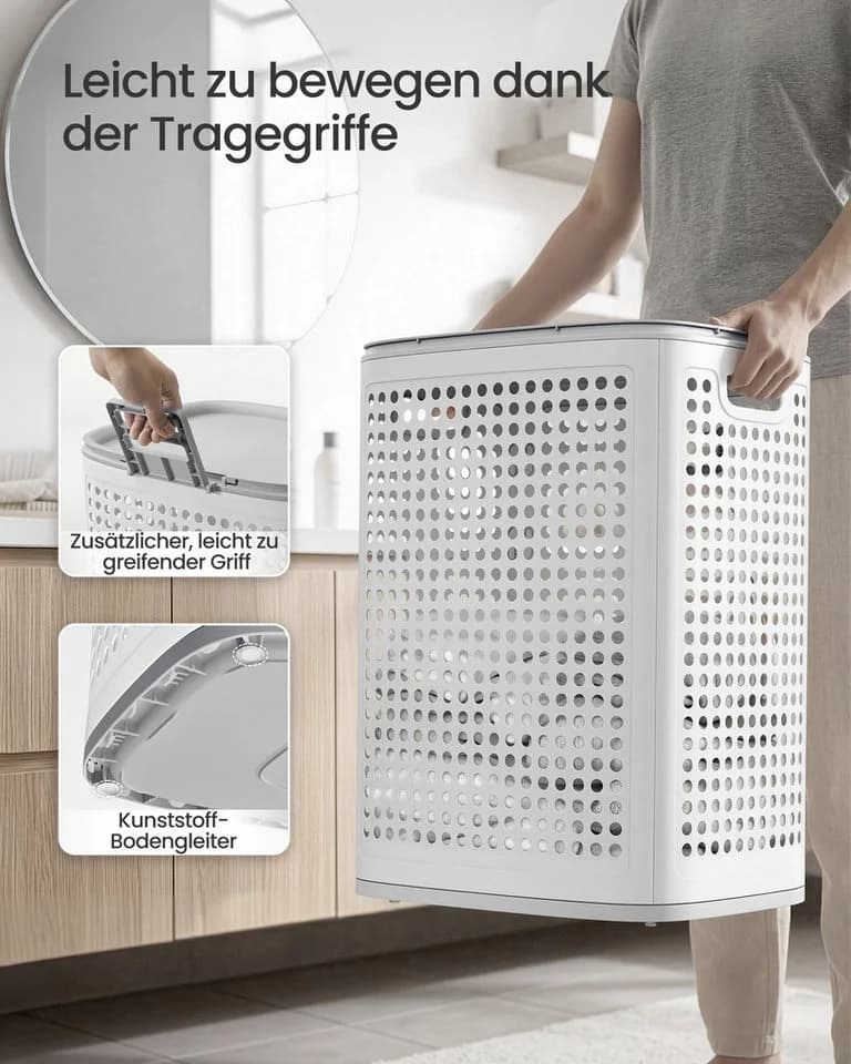SONGMICS Wäschekorb mit Deckel schmal Weiß-Grau - Bild 5