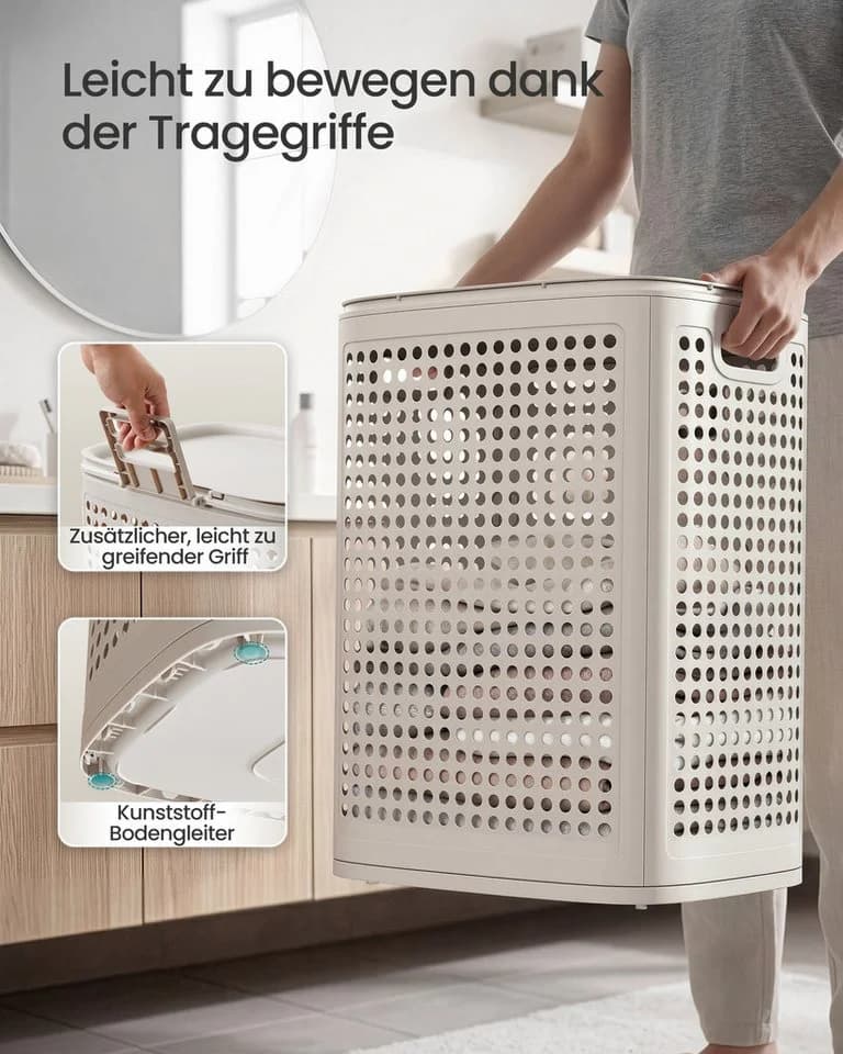 SONGMICS Wäschesammler mit Deckel Beige Plastik schmal - Bild 5