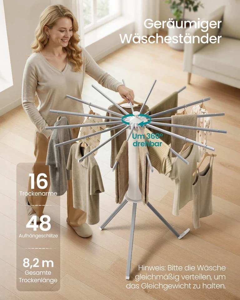 SONGMICS Wäscheständer klappbar drehbar 16 Arme Aluminium silbern - Bild 4
