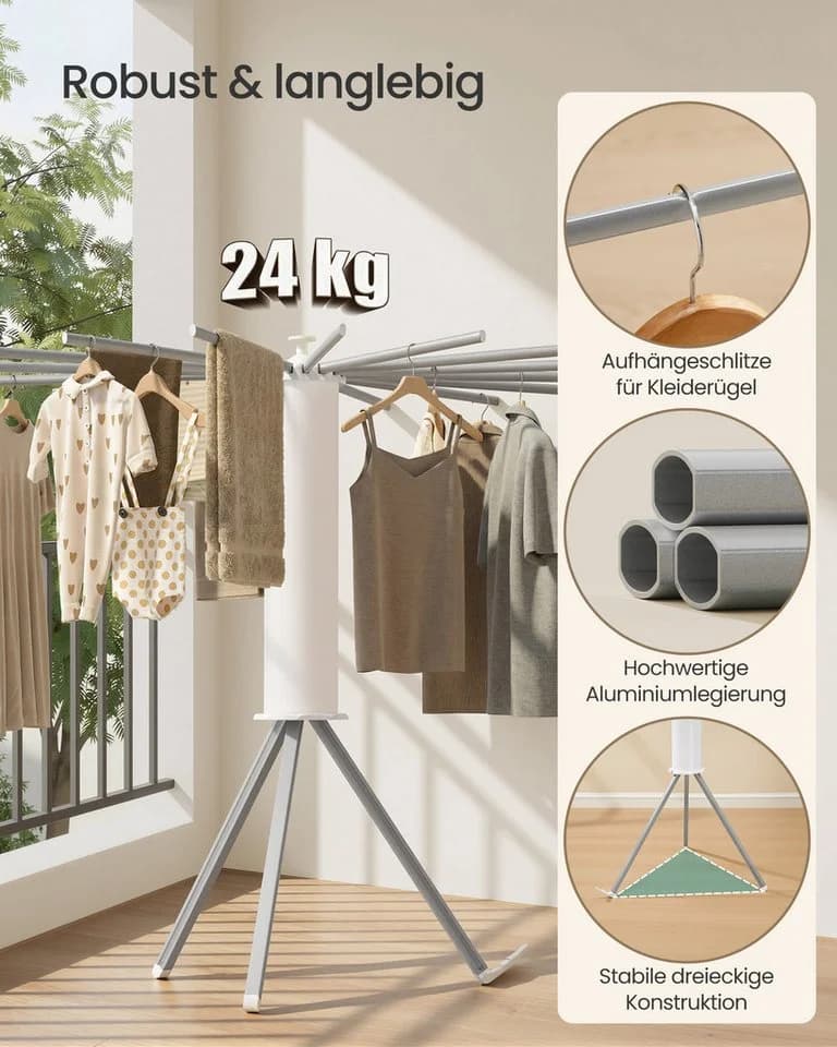 SONGMICS Wäscheständer klappbar drehbar 16 Arme Aluminium silbern - Bild 5