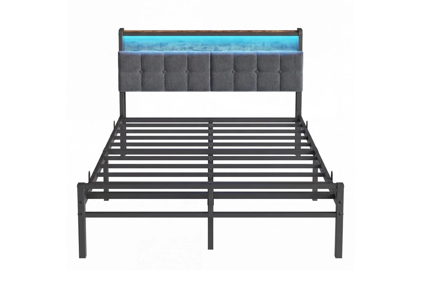 VASAGLE Metallbett 140x200 Schwarz mit LED & Steckdosen - Bild 2