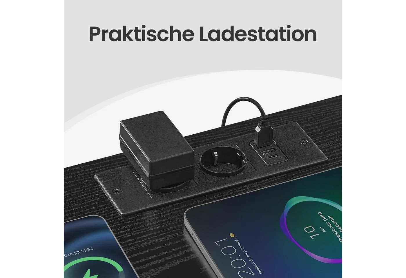 SONGMICS Nachttisch 2er Set mit LED und Ladefunktion Schwarz - Bild 4