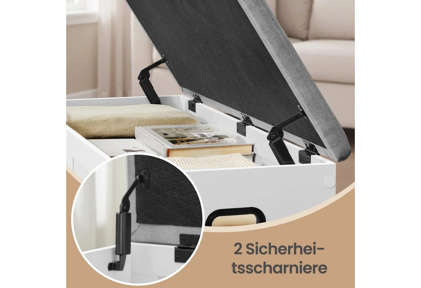 VASAGLE Schuhbank Truhe Weiß-Grau Landhausstil - Bild 4