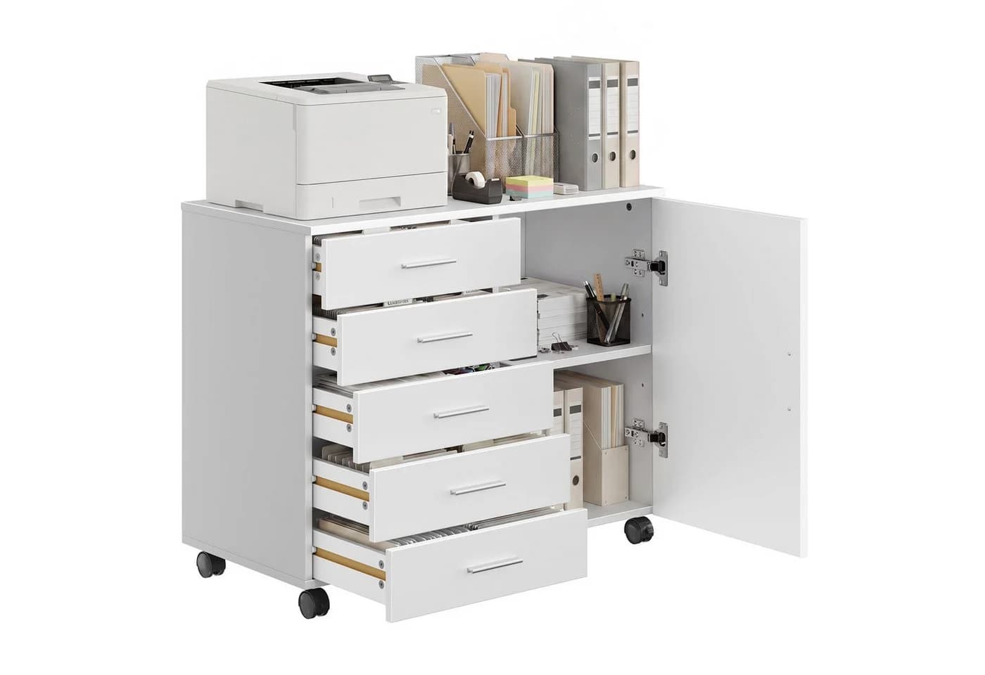 VASAGLE Aktenschrank Rollcontainer Weiß mit 5 Schubladen - Bild 2