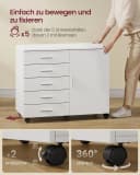 VASAGLE Aktenschrank Rollcontainer Weiß mit 5 Schubladen Bild 5