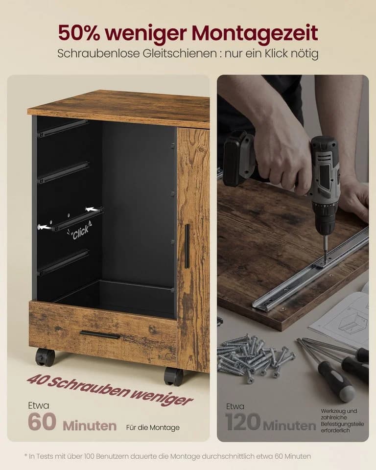 VASAGLE Aktenschrank Rollcontainer 5 Schubladen Braun - Bild 3