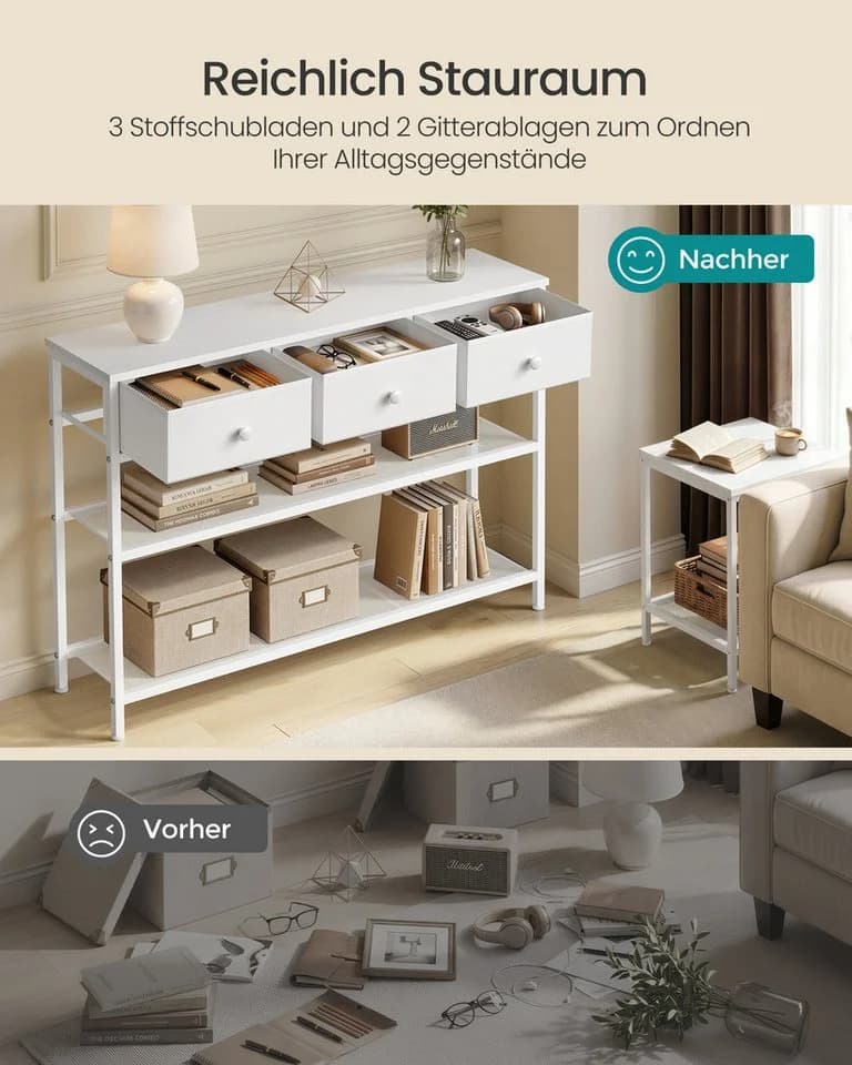 SONGMICS Konsolentisch mit Schubladen und Gitterablagen Weiß - Bild 3