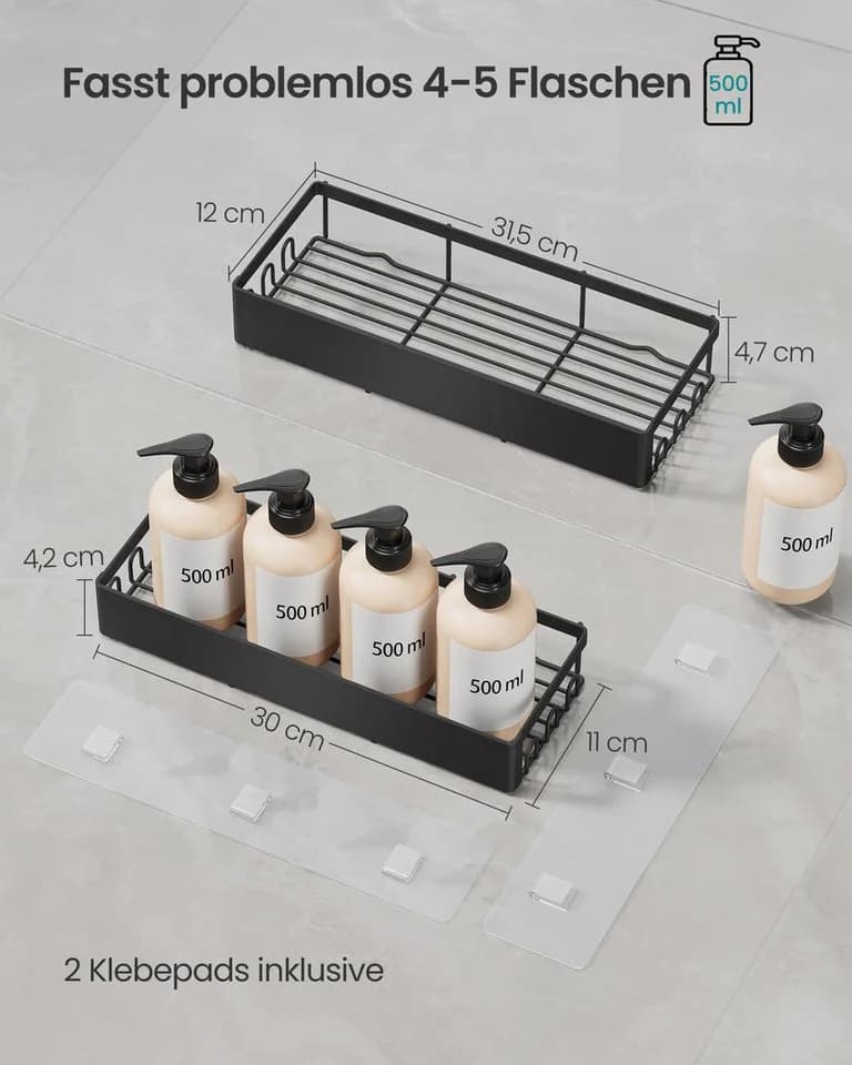SONGMICS Duschablage Duschregal Schwarz Ohne Bohren Stahl 2er Set - Bild 3