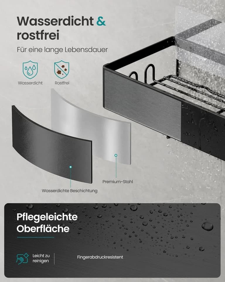 SONGMICS Duschablage Duschregal Schwarz Ohne Bohren Stahl 2er Set - Bild 4