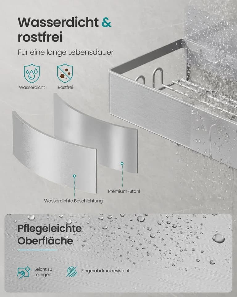 SONGMICS Duschablage 2er Set Grau ohne Bohren - Bild 4