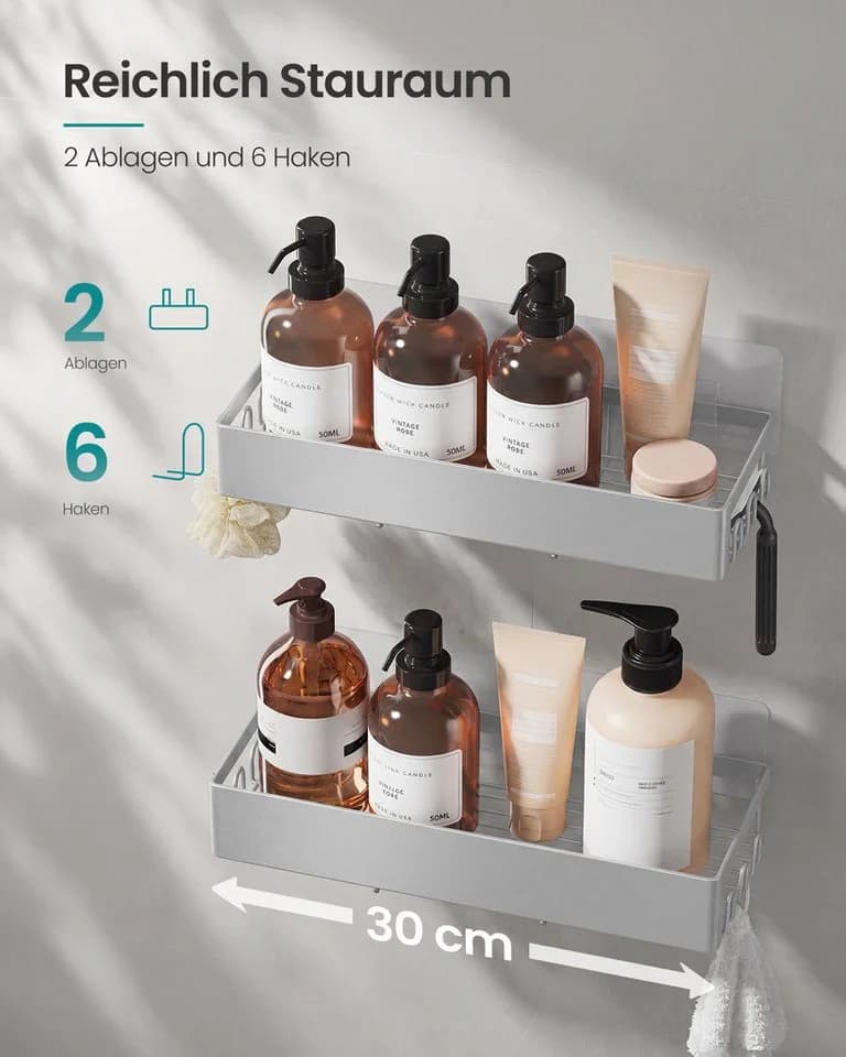 SONGMICS Duschablage 2er Set Grau ohne Bohren - Bild 5