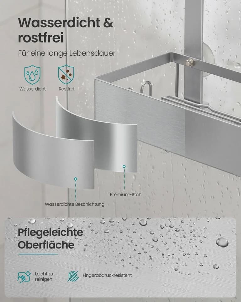 SONGMICS Duschablage Grau Stahl Ohne Bohren - Bild 3