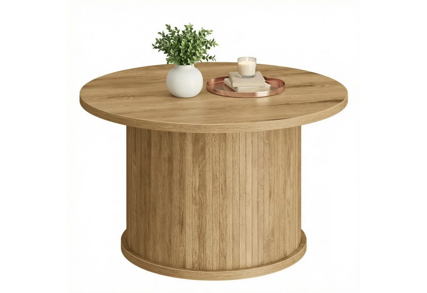 VASAGLE Couchtisch rund Holzoptik Tambour-Design Naturbraun - Bild 2
