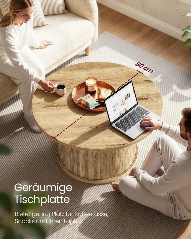 VASAGLE Couchtisch rund Holzoptik Tambour-Design Naturbraun - Bild 4