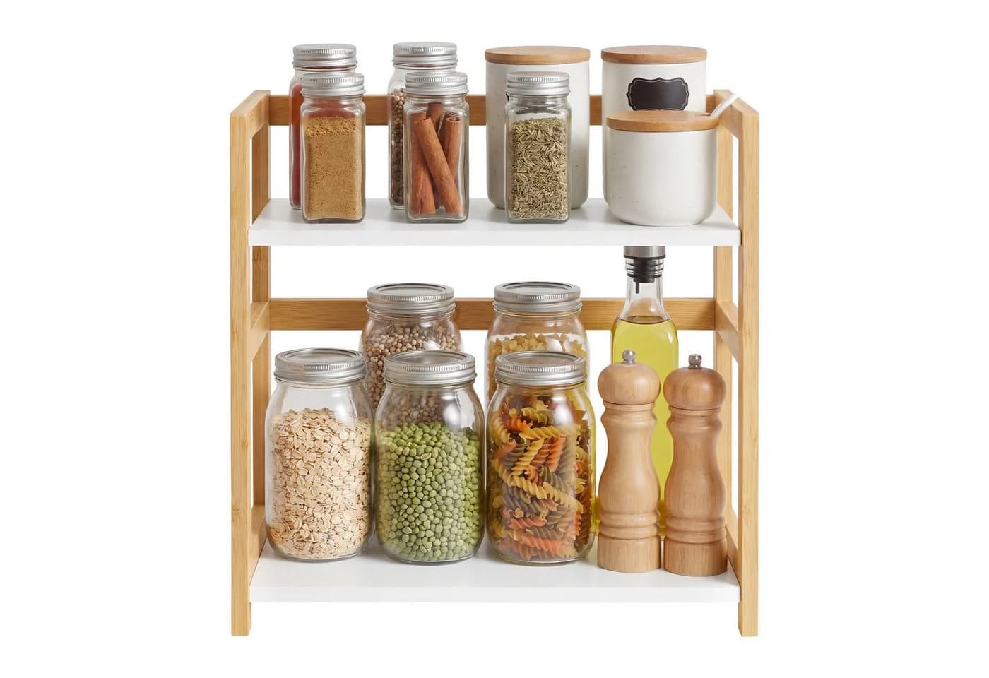 SONGMICS Gewürzregal 2 Ebenen Naturbeige-Schneeweiß Bambus MDF - Bild 2