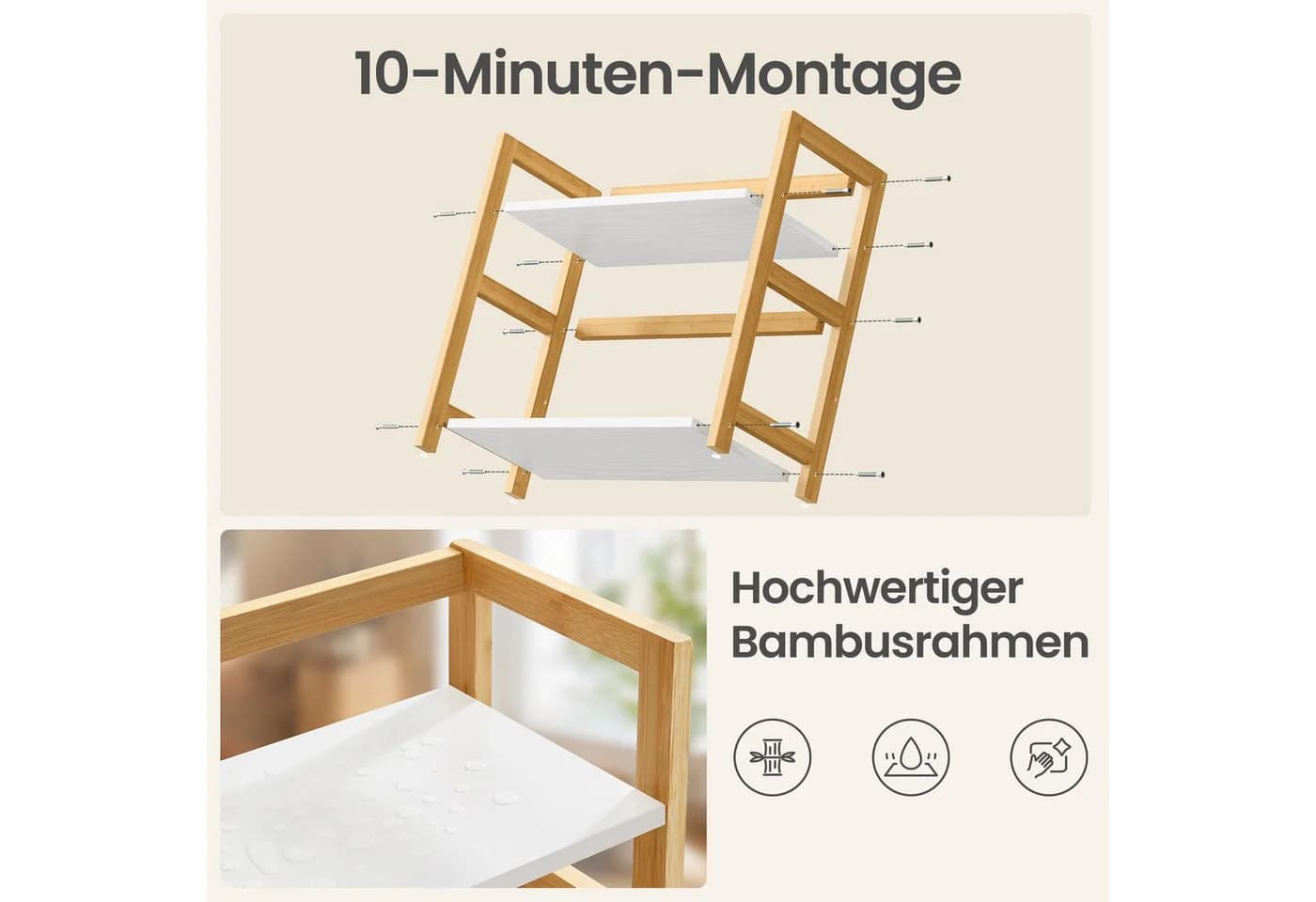 SONGMICS Gewürzregal 2 Ebenen Naturbeige-Schneeweiß Bambus MDF - Bild 4