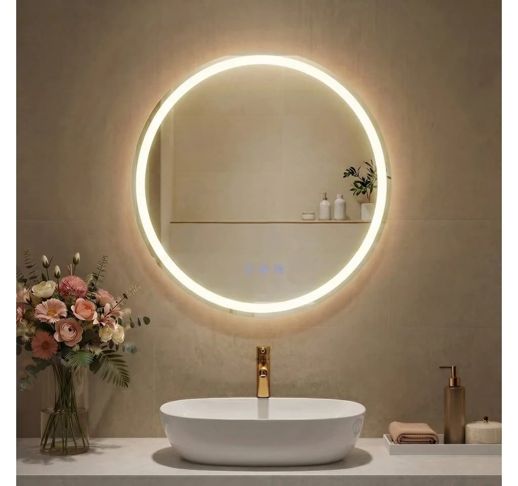 SONGMICS LED Badspiegel Rund Weiß Einstellbare Helligkeit - Bild 2