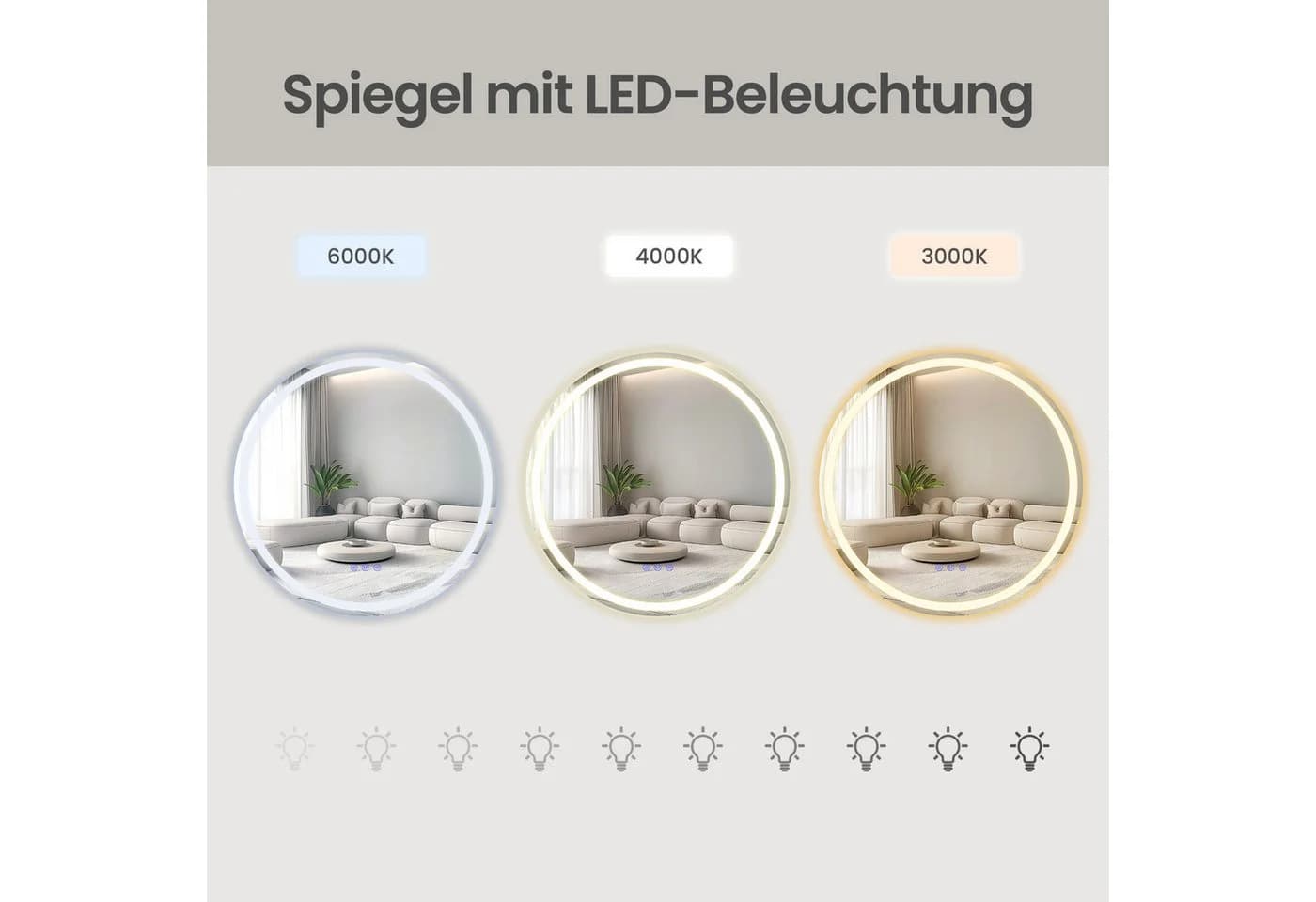SONGMICS LED Badspiegel Rund Weiß Einstellbare Helligkeit - Bild 5