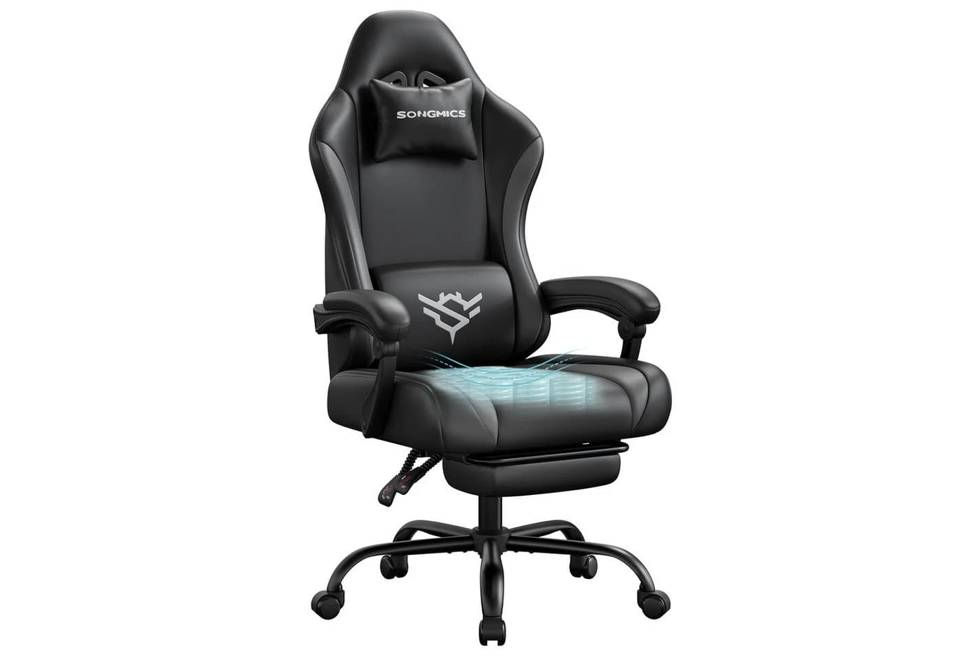 SONGMICS Gaming Stuhl mit Fußstütze & Lendenkissen, 135° Neigung, Schwarz/Grau - Bild 2