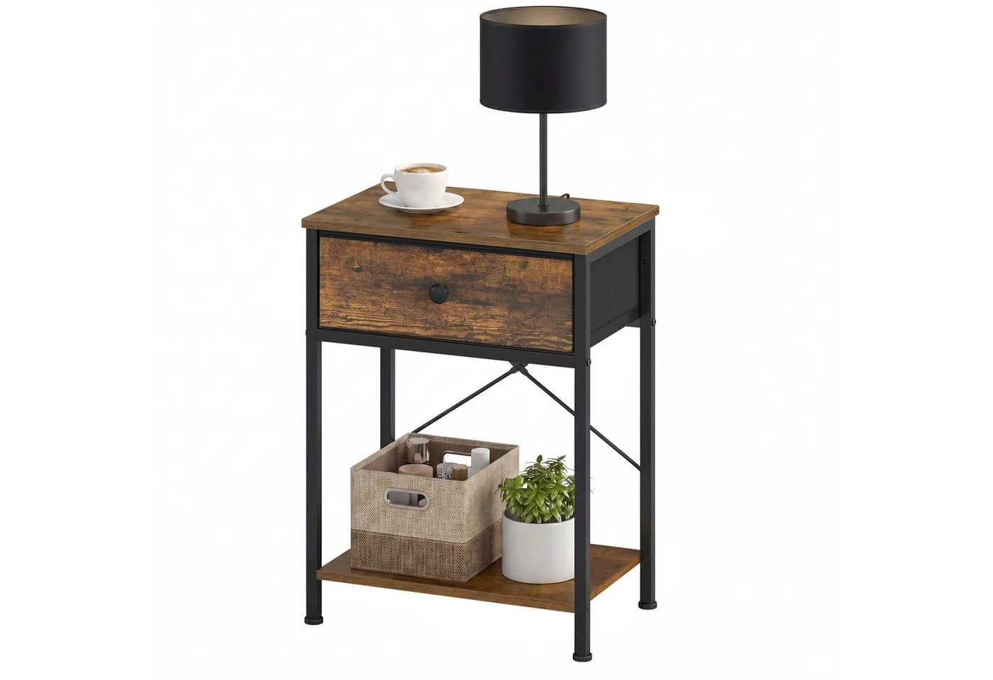 SONGMICS Nachtschrank mit Stoffschublade und Ablage Braun - Bild 2