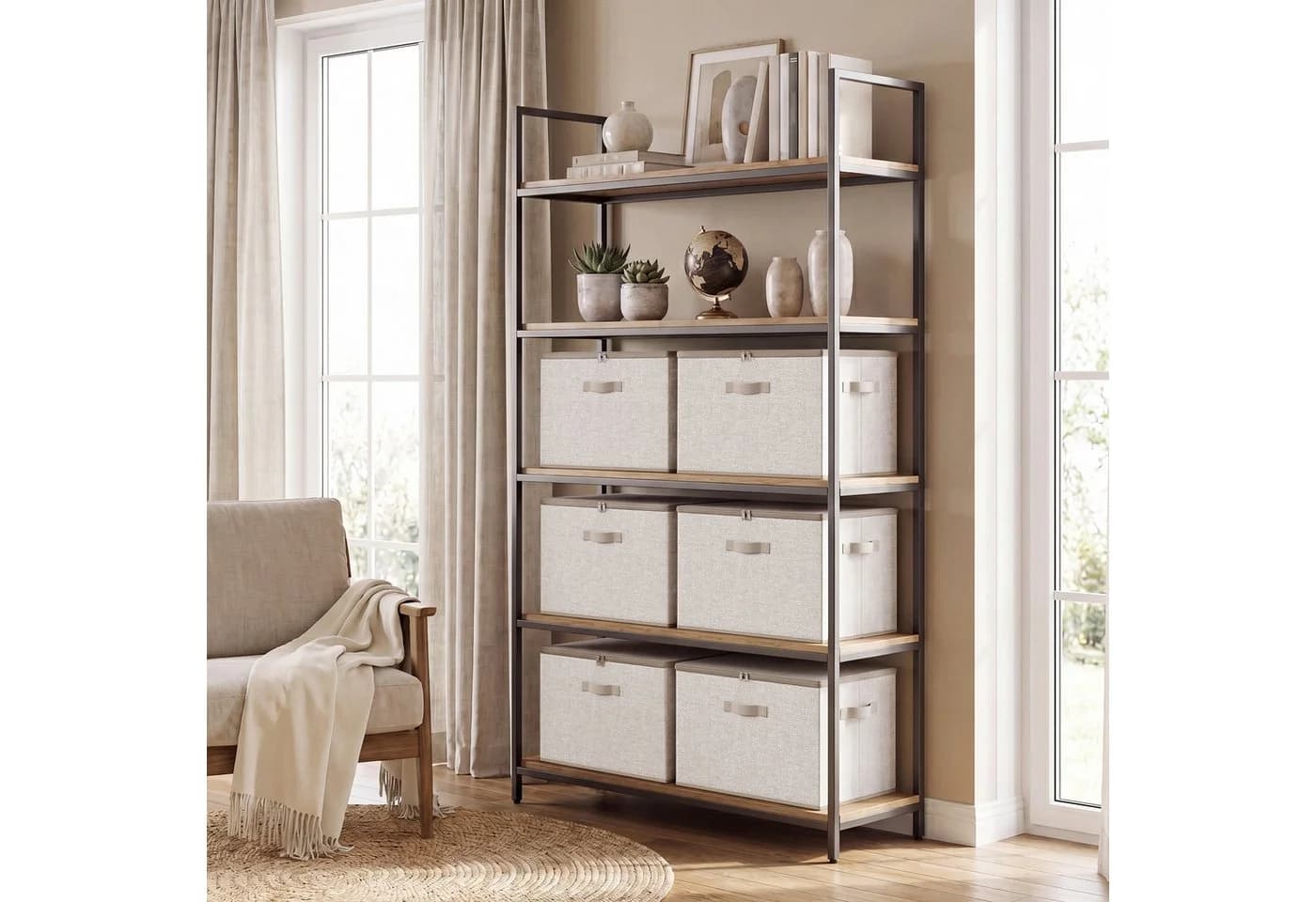 SONGMICS Aufbewahrungsbox 3er Set Beige Vliesstoff mit Deckel